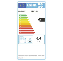 Energieeffizienzlabel für Kamin R2871-00, Energieklasse A, Wärmeleistung 6,4 Kilowatt.