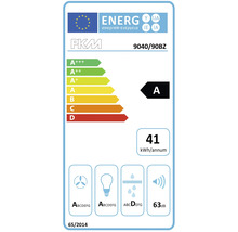 EU Energieeffizienzlabel fuer PKM Dunstabzugshaube 9040/90BZ mit Energieeffizienzklasse A und 41 Kilowattstunden pro Jahr Verbrauch.
