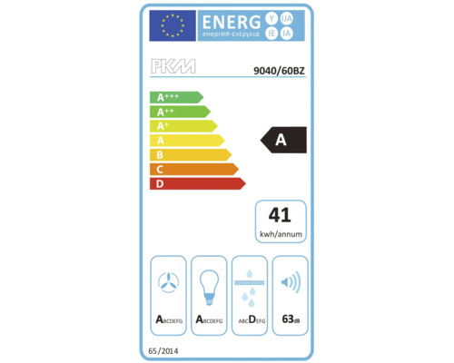 Hotte aspirante PKM 9040 60BZ étiquette énergie UE avec classe d efficacité énergétique A et 41 kilowattheures par an
