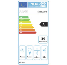 EU Energieeffizienzlabel für PKM S3-60ABTZ Dunstabzugshaube mit Energieeffizienzklasse A und 39 Kilowattstunden pro Jahr