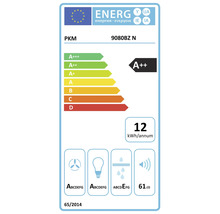 EU Energieeffizienzlabel für PKM 9080BZ N Dunstabzugshaube mit Effizienzklasse A++ und einem jährlichen Energieverbrauch von 12 Kilowattstunden.