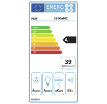 Etiquette energie EU pour hotte aspirante PKM S3-90ABTZ avec classe energetique A et 39 kilowattheures par an