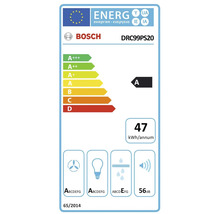 Bosch DRC99PS20 EU Energieeffizienzlabel mit Klasse A und 47 kWh pro Jahr sowie Lautstärke von 56 Dezibel.