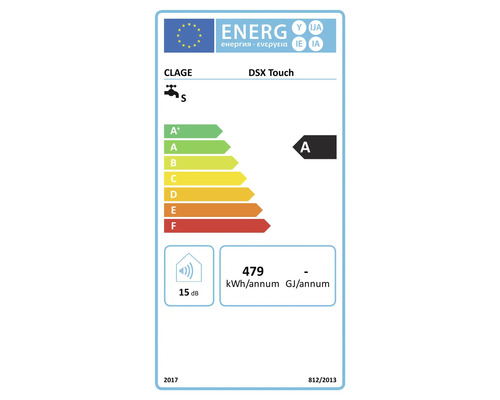 Étiquette énergétique pour chauffe-eau instantané Clage DSX Touch de classe énergétique A
