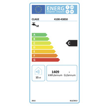 Étiquette d'efficacité énergétique pour chauffe-eau Clage 4100-43850, classe C avec un niveau sonore de 15 décibels.