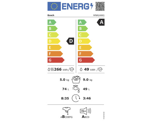 Étiquette énergie UE pour lave linge séchant Bosch WNA14441