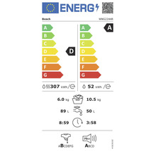 Étiquette énergie UE pour lave linge séchant Bosch WNG2244R avec classes d'efficacité énergétique A et D.