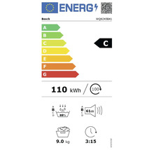 Étiquette énergie UE pour sèche-linge à pompe à chaleur Bosch WQN245B41 avec classe énergétique C et capacité de 9 kilogrammes.