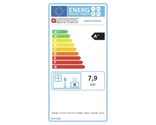 Energieeffizienzlabel für La Nordica Rosetta 16 Petra Kaminofen mit Energieeffizienzklasse A plus und 7,9 Kilowatt Nennwärmeleistung