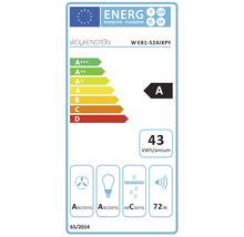 Étiquette énergétique Wolkenstein WEB1-52AIXPY avec classe d''efficacité énergétique A, consommation énergétique annuelle de 43 kilowattheures et émission sonore de 72 décibels