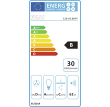 Étiquette énergétique PKM S28-60 BBPY avec classe d''efficacité énergétique B, consommation énergétique annuelle de 30 kilowattheures, niveau sonore de 62 décibels
