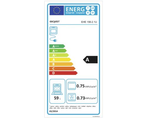 Label énergétique Exquisit pour four avec classe d''efficacité énergétique A et un volume utile de 59 litres