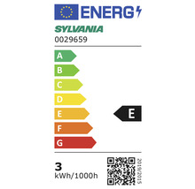 Étiquette énergétique de la marque Sylvania avec la classe d''efficacité énergétique E.