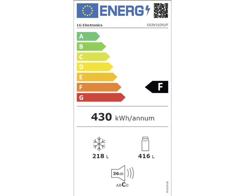 Réfrigérateur américain LG GSJV31DSXF 91.3 x 179 x 73.5 cm - HORNBACH  Luxembourg