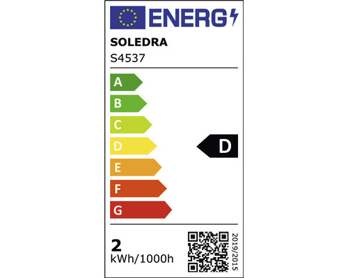 Energielabel mit der Energieeffizienzklasse D, des Herstellers Soledra