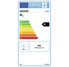 Étiquette énergétique pour le produit Saniself, classe d''efficacité énergétique A, consommation d''énergie 481 kilowattheures par an, niveau sonore 15 décibels