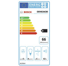 Logo Bosch classe d''efficacité énergétique D, consommation annuelle d''énergie 66 kilowattheures, niveau sonore 62 décibels