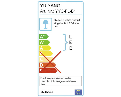 Energielabel der Lampe mit integrierten LED-Lampen.