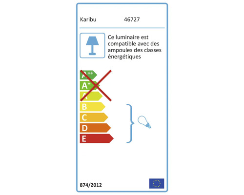 Étiquette d''efficacité énergétique Karibu pour les lampes avec des classes énergétiques de B à E.