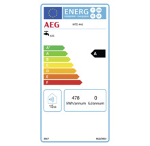 Étiquette énergétique AEG MTD 440 avec classe d''efficacité énergétique A, consommation d''énergie annuelle de 478 kilowattheures et niveau sonore de 15 décibels