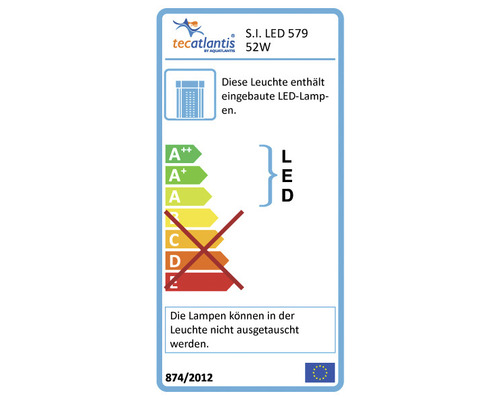Energielabel für Tecatlantis S.I. LED 579 52W mit integrierten LED-Lampen, die nicht austauschbar sind