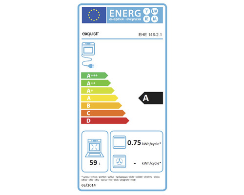 Exquisit Energieeffizienzlabel für Backofen, Energieeffizienzklasse A, 59 Liter Volumen