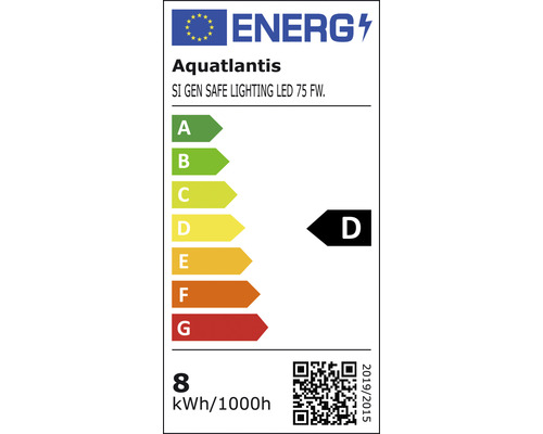 Étiquette énergétique Aquatlantis SI GEN SAFE LIGHTING LED 75 FW, classe d''efficacité énergétique D