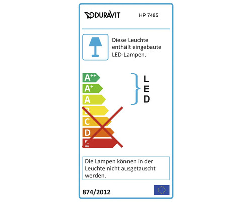 Duravit Energielabel mit Informationen zu eingebauten LED Lampen