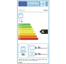 PKM Energielabel F7-2SQ mit Energieeffizienzklasse A, Energieverbrauch 0,75 Kilowattstunden pro Zyklus und einem Volumen von 56 Litern.