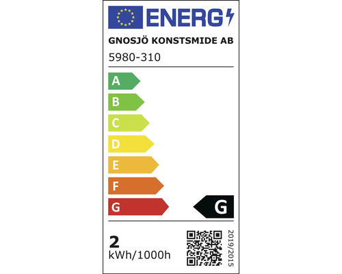 Étiquette énergétique Gnosjö Konstsmide AB, classe d'efficacité énergétique G, consommation d'énergie 2 kWh pour 1000 heures