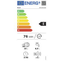 Étiquette énergétique du lave-vaisselle Bosch avec informations sur la consommation d''énergie, la consommation d''eau et le niveau sonore