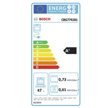 Bosch Energieetikett CBG7741B1 mit der Energieeffizienzklasse A+ und einem Volumen von 47 Litern.