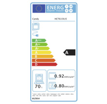Étiquette énergétique Candy HCT615X/E avec classe d''efficacité énergétique A, volume de 70 litres et consommation électrique.