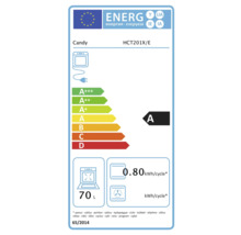 Étiquette énergétique Candy HCT201X/E avec classe d''efficacité énergétique A, volume de 70 litres et consommation de 0,80 kilowattheure par cycle
