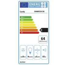 Étiquette énergétique Candy CMB955X DE avec classe d''efficacité énergétique C, consommation électrique de 64 kWh par an et émission sonore de 65 décibels