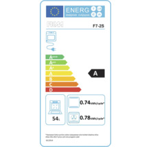 Energielabel des PKM F7-2S Backofens mit Energieeffizienzklasse A, einem Energieverbrauch von 0,74 Kilowattstunden pro Zyklus und einem Volumen von 54 Litern.
