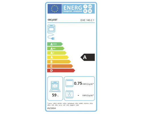 Étiquette énergétique Exquisit EHE 146-2.1 avec classe d''efficacité énergétique A, volume de 59 litres et 0,75 kilowattheure par cycle