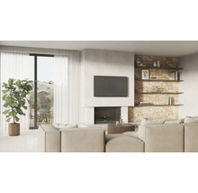 Salon avec canapé, télévision et cheminée