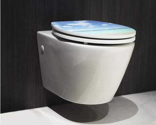 Wand-Tiefspülklosett mit WC-Sitz mit Wolkenmotiv