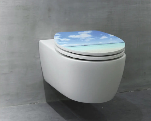 Wand-WC mit Toilettendeckel mit Strandmotiv