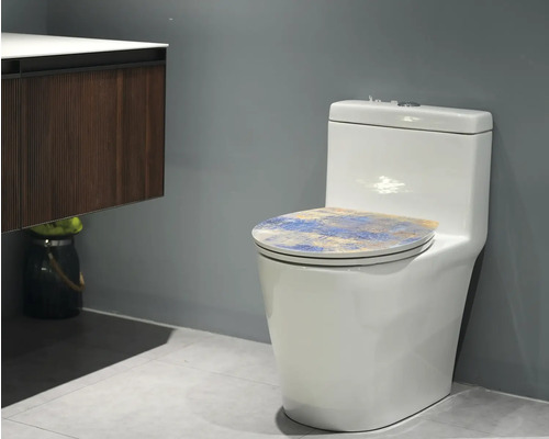 Weißes Stand-WC mit WC-Sitz in einem Badezimmer