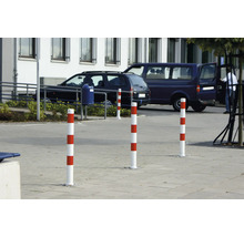 Absperrpfosten Stahlrohr Ø 76 mm x 2,6 mm herausnehmbar mit Profilzylinderschloß ohne Öse weiß-rot H = 1300 mm