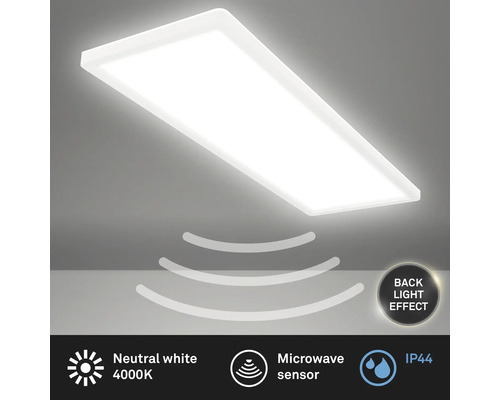 Plafonnier LED rectangulaire avec détecteur de micro-ondes et indice de protection IP44