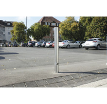 Edelstahlpfosten Ø 102 mm ortsfest zum Dübelbefestigung mit geschliffene gewölbte Kopfform weiß-rot H = 900 mm