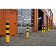 Absperrpfosten/Stahlrohrpoller Ø 193 mm x 3,6 mm mit aufgeschweißter Stahlkappe feuerverzinkt & gelb-schwarz beschichtet H = 1000 mm