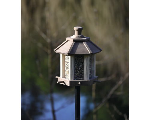 Mangeoire à oiseaux avec support dans le jardin