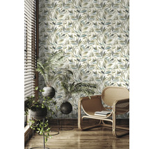 Papier peint intissé 867640 Symphony feuilles bleu