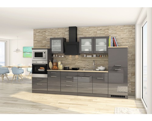 Held Möbel Küchenzeile mit Geräten Mailand 330 cm grau hochglanz zerlegt