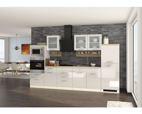 Held Möbel Küchenzeile mit Geräten Mailand 330 cm weiß hochglanz zerlegt
