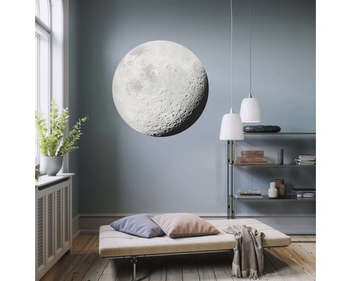 Wohnraum mit Mond Wandtattoo, Liege und Regal